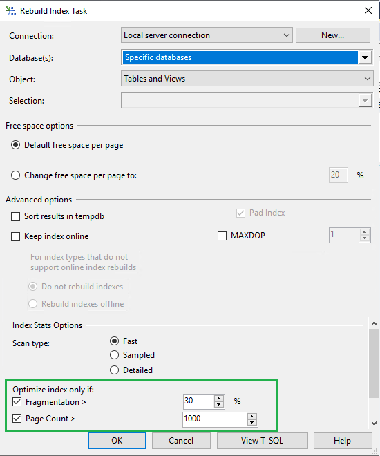 Choose to rebuild the indexes